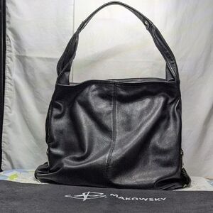B. Makowsky Black Leather Hobo Slouchy Shoulder Bag With Branded Dustbag